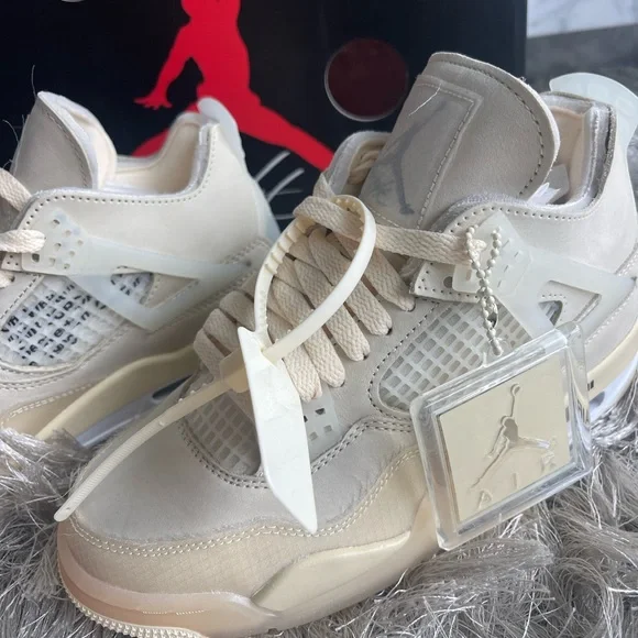 Jordan 4 Retro Off-White Sail 5.5 (W) Off-White Virgil Abloh collab NIB - Picture 6 of 12